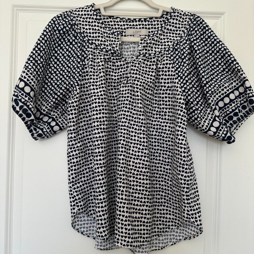 LOFT Women's Puff Sleeve Heart Print Blouse